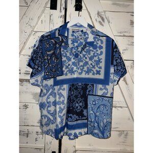 BEAUTIFUL by Lawrence Zarian Women's Top Sz M Printed Patchwork Blue A644436